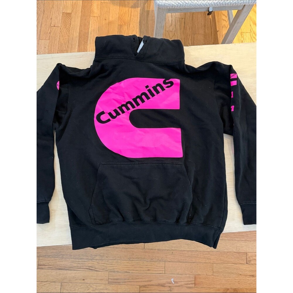 Womens Black Hoodie with Pink Logo